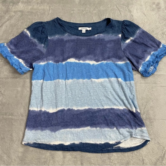 Chico's Tops - Chico’s Shirt 1 (Medium) 100% Linen Tie Dye Fringe Sleeve Tee Blue